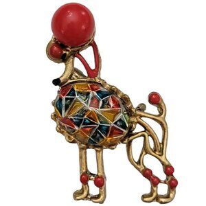 Gold Tone Bull Poodle Art Glass Brooch Pin K632